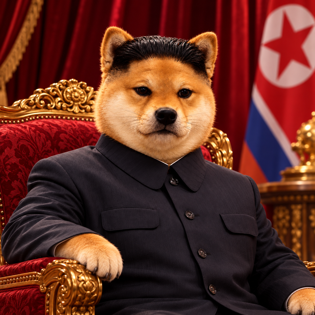 Kim Jong Inu seated on a luxurious throne